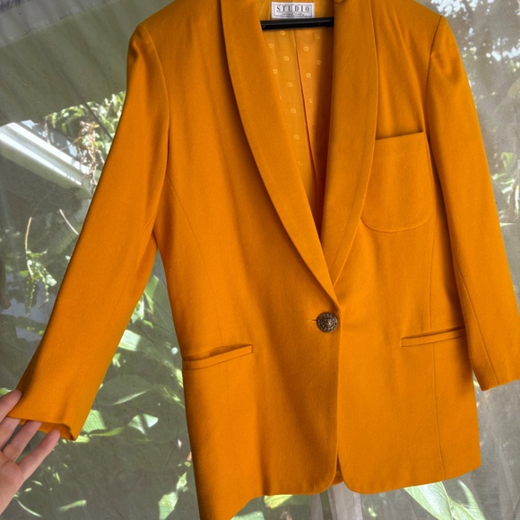 NWOT 80s Vintage Yellow Wool Studio Michelle Stuart Blazer Small Oversized - Picture 3 of 13